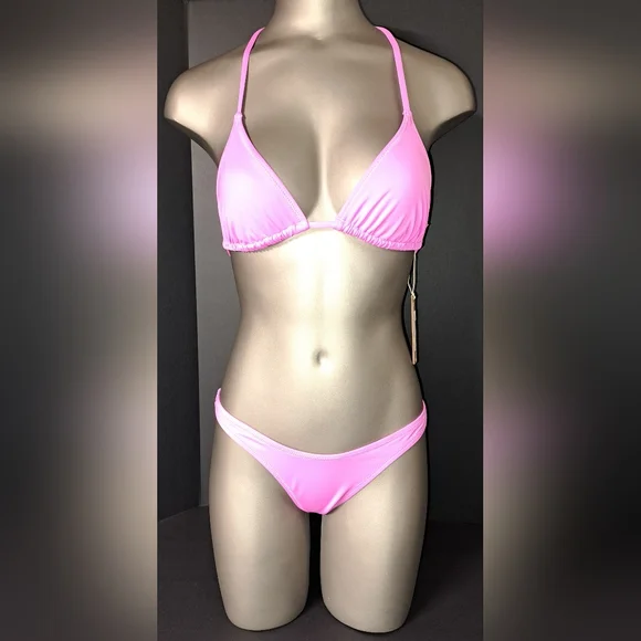 ❤️SKIMS Triangle Top Cheeky Tanga Bikini Swimsuit Swim Set Pink